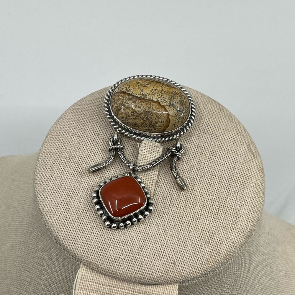 Vintage Sterling Silver Brooch Pendant with Red Jasper, Balinese QVC - Picture 6 of 17